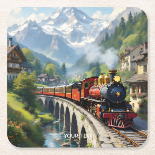 Dessous De Verre Carré Train antique Imaginaire Crimson