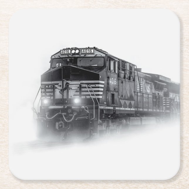 Dessous De Verre Carré Trains de train noir et blanc (Devant)