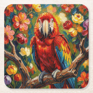 Dessous De Verre Carré Très beau perroquet Ara Impasto