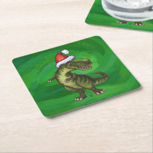 Dessous De Verre Carré TRex à Santa Hat sur Green