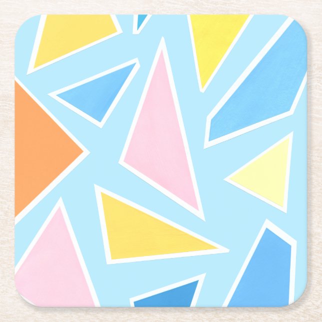 Dessous De Verre Carré Triangles pastel sur bleu pâle (Devant)