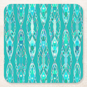 Dessous De Verre Carré Tribal Batik - Turquoise et Aquamarine