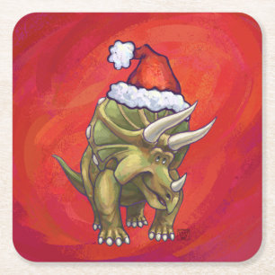Dessous De Verre Carré Tricératops Noël En Rouge