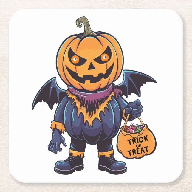 Dessous De Verre Carré Tricoter ou traiter | Joyeux Halloween (Devant)