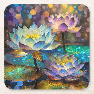 Dessous De Verre Carré Trio de fleurs de lotus lumineuses