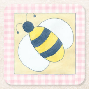 Dessous De Verre Carré Trio des abeilles avec des fleurs