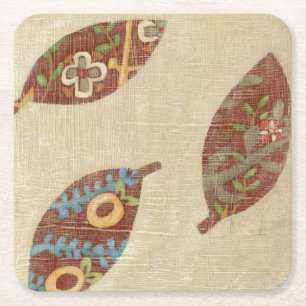 Dessous De Verre Carré Trois Feuilles sur l'Arrière - plan Texture Linen