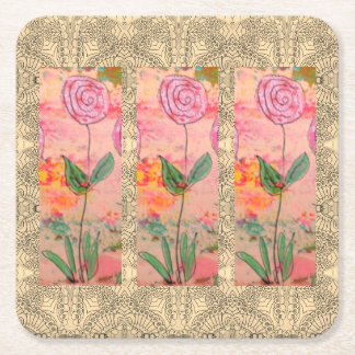 Dessous De Verre Carré Trois Fleurs Spirales