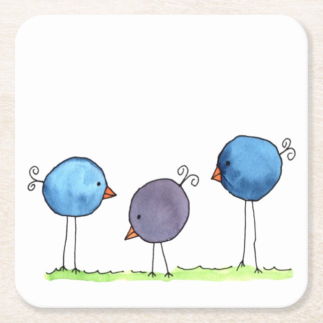 Dessous De Verre Carré Trois oiseaux d'aquarelle à lunettes (Devant)