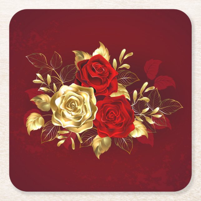 Dessous De Verre Carré Trois Roses de bijoux (Devant)