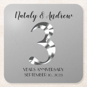 Dessous De Verre Carré Troisième anniversaire Mariage de l'argent métalli