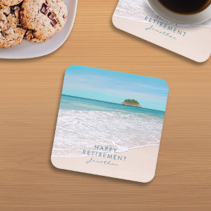 Dessous De Verre Carré Tropical Beach Texte Personnalisé "Bonne retraite"