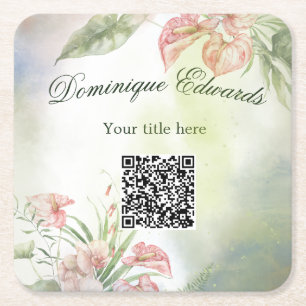 Dessous De Verre Carré Tropical Botanical Flower QR Code élégant