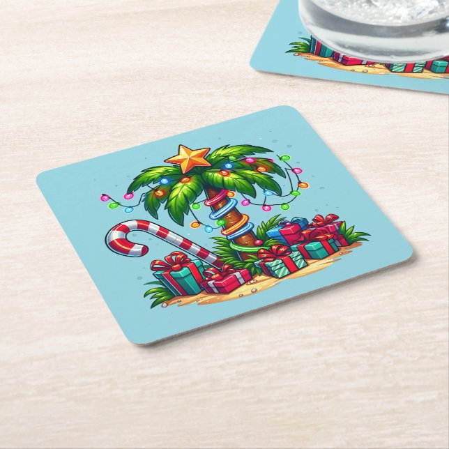 Dessous De Verre Carré Tropical Christmas Holiday Palm Tree (Incliné)