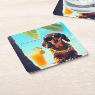 Dessous De Verre Carré Tropical Dachshund Party Boissons Coasters