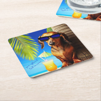 Dessous De Verre Carré Tropical Dachshund Party Boissons Coasters