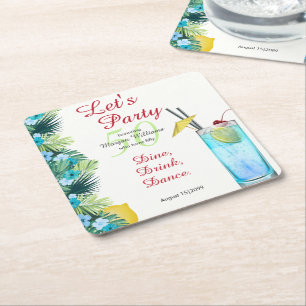 Dessous De Verre Carré Tropical Summer Blue Cocktail 50e anniversaire 