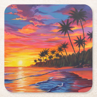 Dessous De Verre Carré Tropical Sunset Paper Beverage Coaster