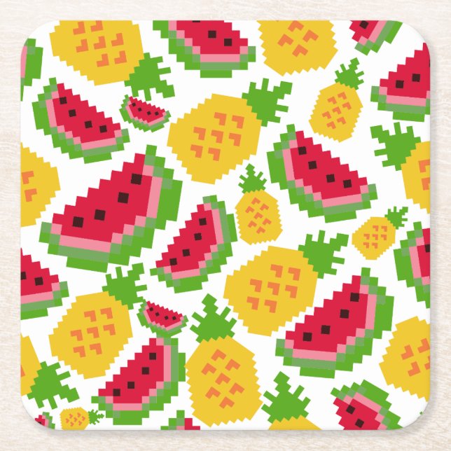Dessous De Verre Carré Tropical Watermelon and Pineapple Pixel Pattern (Devant)