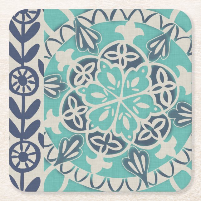 Dessous De Verre Carré Tuile bleue I de batik (Devant)