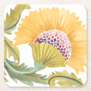 Dessous De Verre Carré Tuiles florales d'abbaye - jaune