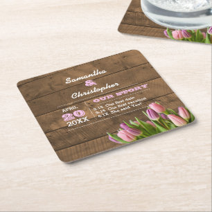 Dessous De Verre Carré Tulipes & Barnwood Pastel Mariage personnalisé