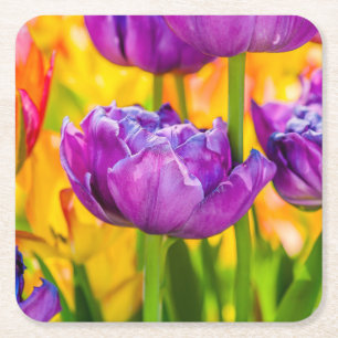 Dessous De Verre Carré Tulipes Enchantant rose profond