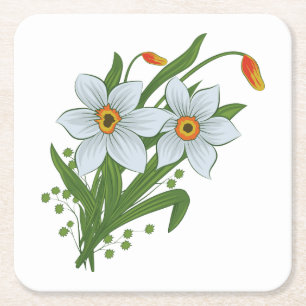 Dessous De Verre Carré Tulipes et fleurs de jonquilles