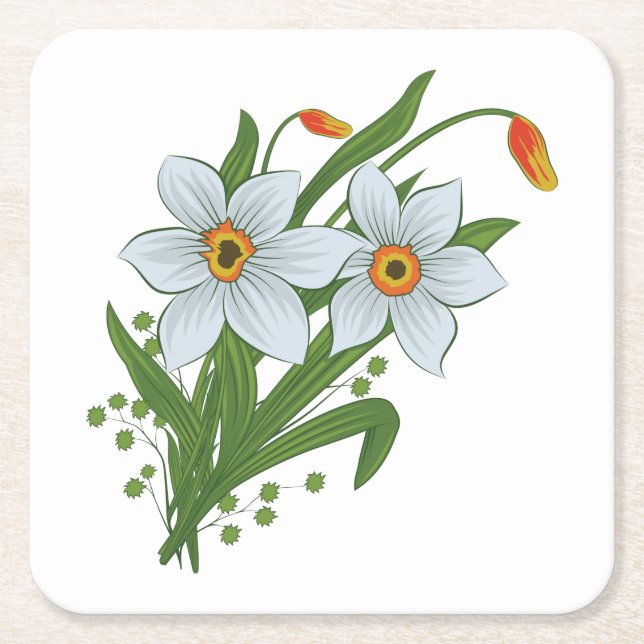 Dessous De Verre Carré Tulipes et jonquilles Fleurs (Devant)