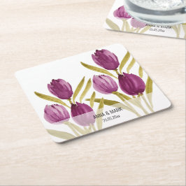 Dessous De Verre Carré Tulipes pourpres Elégante aquarelle