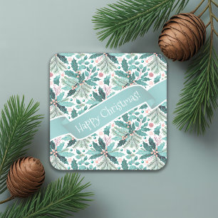 Dessous De Verre Carré Turquoise Noël Holly Berries Motif#17 ID1009