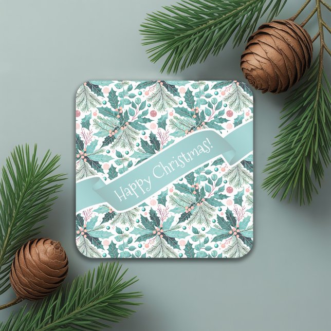 Dessous De Verre Carré Turquoise Noël Holly Berries Motif#17 ID1009 (Créateur téléchargé)