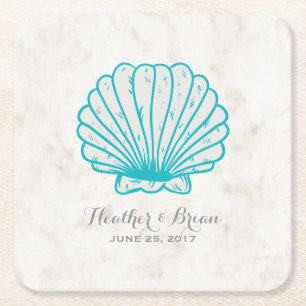 Dessous De Verre Carré Turquoise Rustic Seashell Mariage