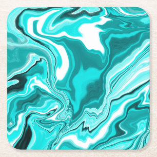 Dessous De Verre Carré Turquoise, Turquoise et Marbre blanc