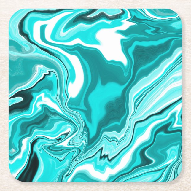 Dessous De Verre Carré Turquoise, Turquoise et Marbre blanc (Devant)