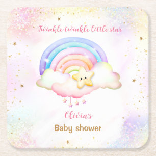 Dessous De Verre Carré Twinkle Little Star Rainbow Girl Baby shower