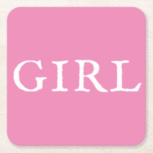 Dessous De Verre Carré Typographie de fille Baby shower rose bébé fille