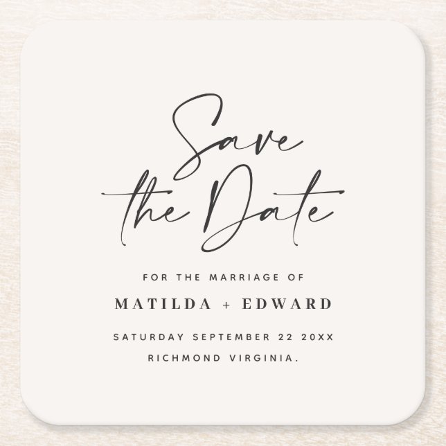 Dessous De Verre Carré Typographiy wedding announcement (Devant)