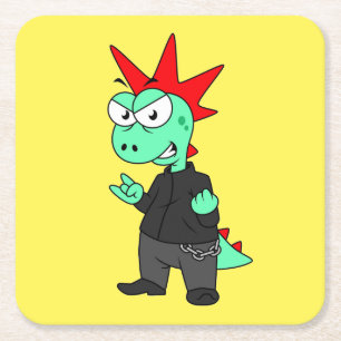 Dessous De Verre Carré Tyrannosaurus Rex Habillé Comme Un Punk.