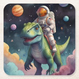Dessous De Verre Carré Un astronaute sur Dino dans l'espace