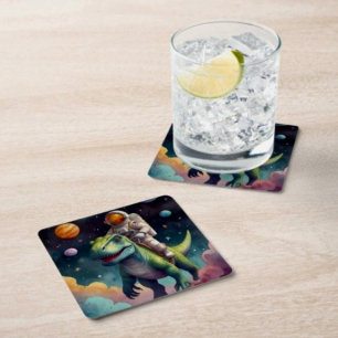 Dessous De Verre Carré Un astronaute sur Dino dans l'espace