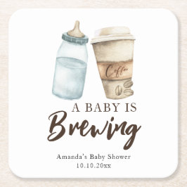 Dessous De Verre Carré Un bébé brasse une bouteille Baby shower café