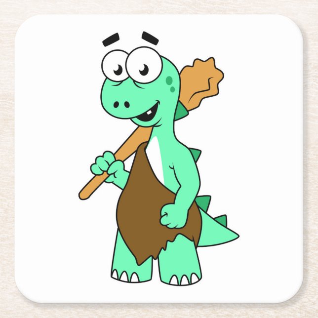 Dessous De Verre Carré Un Dessin Tyrannosaurus Rex Caveman. (Devant)