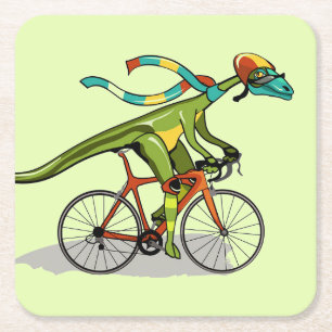Dessous De Verre Carré Un Dinosaure Anabisetia À Vélo.