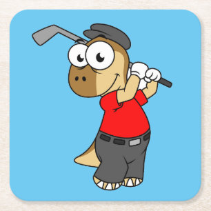 Dessous De Verre Carré Un Pachycéphalosaure Dinosaure Jouer Golf.