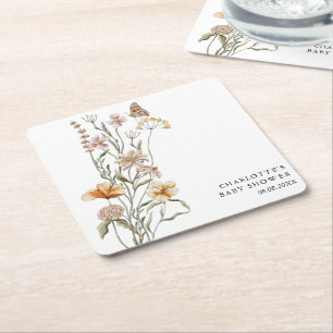 Dessous De Verre Carré Un petit Baby shower de fille Fleur sauvage