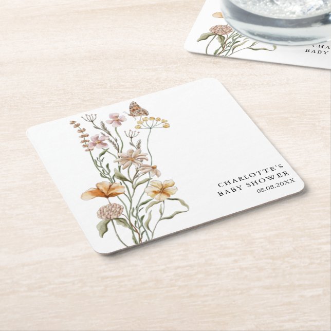 Dessous De Verre Carré Un petit Baby shower de fille Fleur sauvage (Incliné)