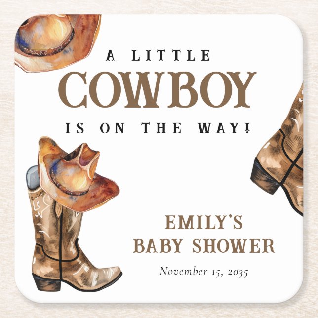 Dessous De Verre Carré Un petit Baby shower occidental Cowboy (Devant)