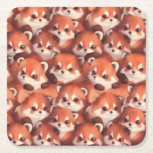 Dessous De Verre Carré Un tas de pandas rouges