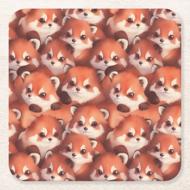 Dessous De Verre Carré Un tas de pandas rouges (Devant)